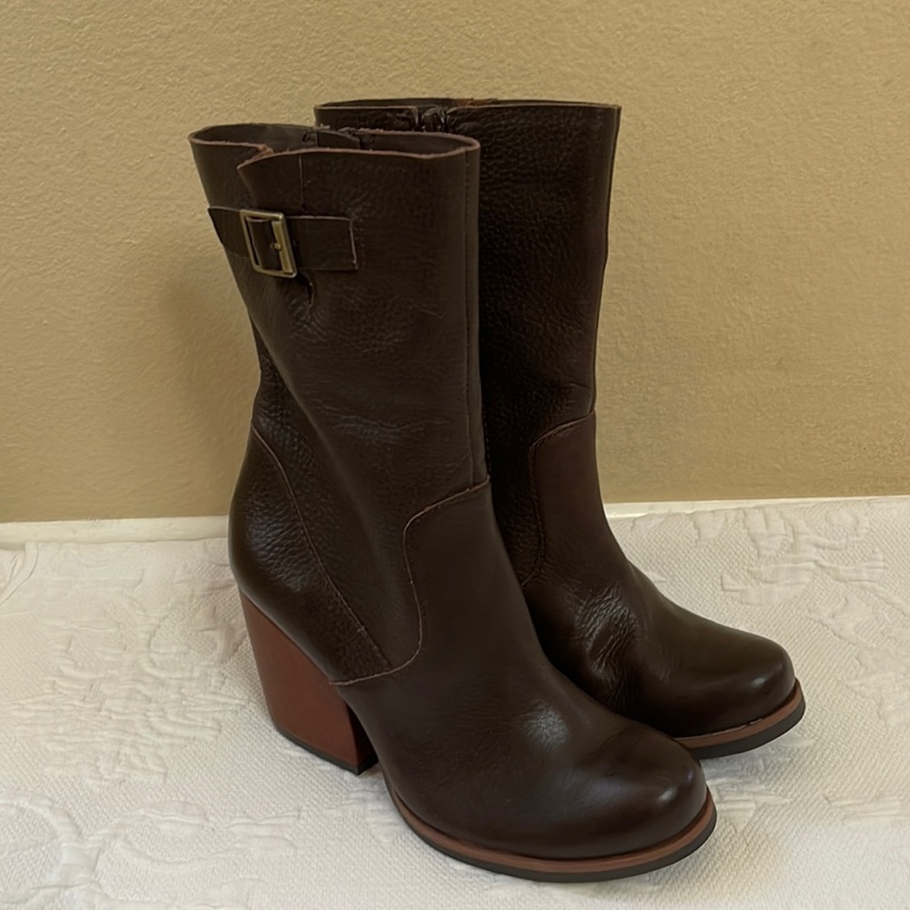 Kork-Ease Turner Mid Calf Brown Leather Zip Boots Size 6